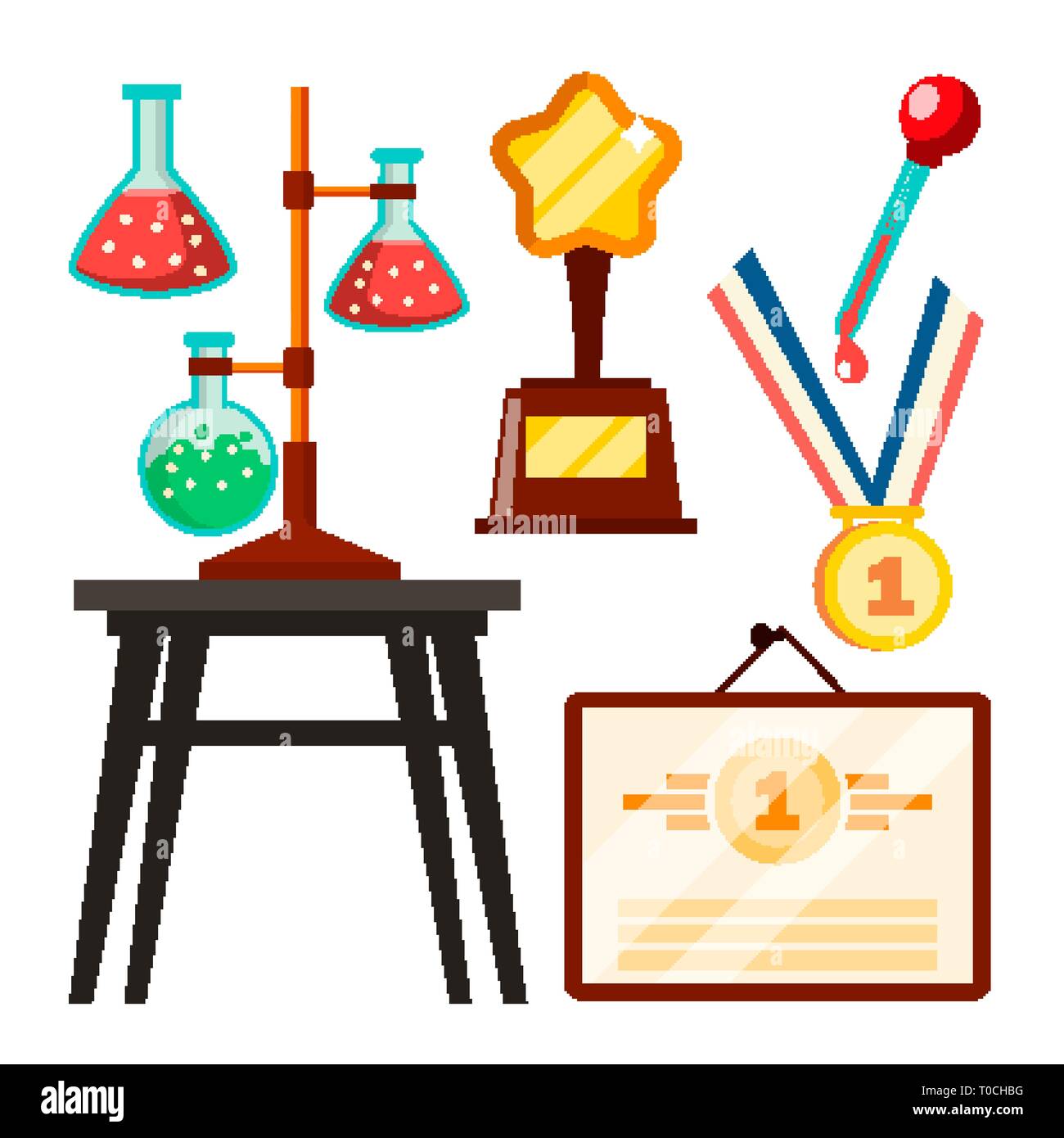 Icons Scientists Discovery Study Vector. Isolated Flat Cartoon Illustration Stock Vector