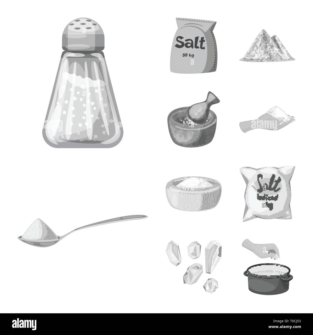 Saltcellar Bag Heap Mortar Arm Spoon Bowl Granules Casserole Seasoning Salty Handful Water Powder White Grains Sprinkle Flour Mountain Hill Container Plate Restaurant Fabric Clean Bottle Spa Cubes Salt Food Sodium Mineral Raw Kitchen Cooking Sea