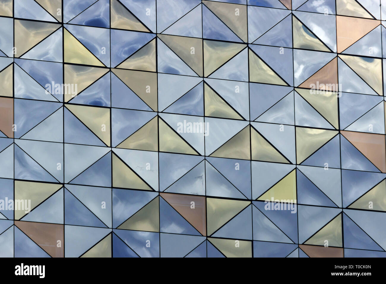 Close view of the Scandic Hotels tower facade with its modern architecture construction and formalistic elements. Helenelund, Kista, Sweden. Stock Photo