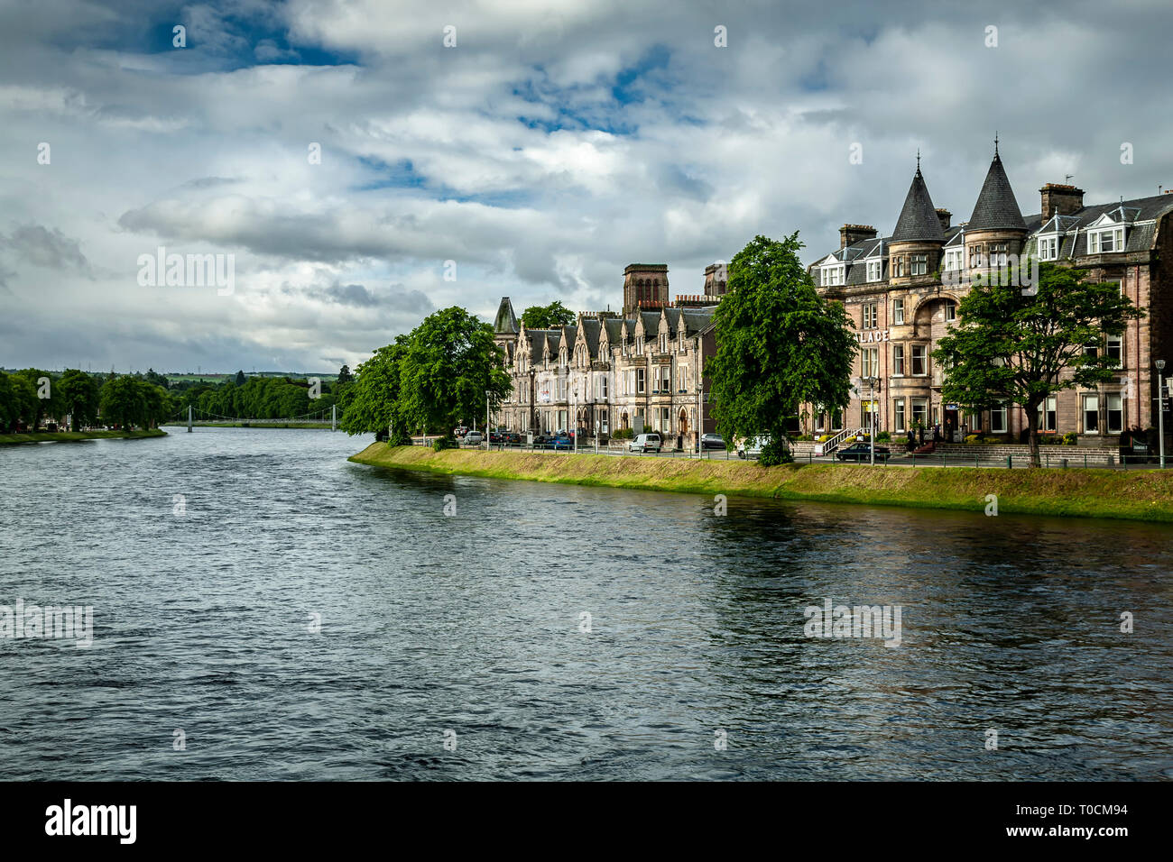 Houses and River Ness, Inverness, Scotland, United Kingdom Stock Photo