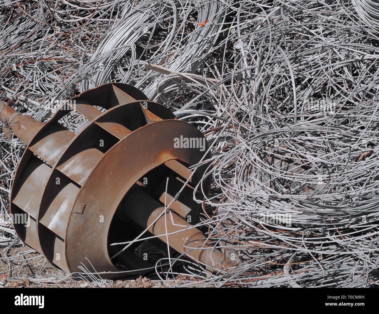 Recycling Scrap iron and steel with wire background Stock Photo