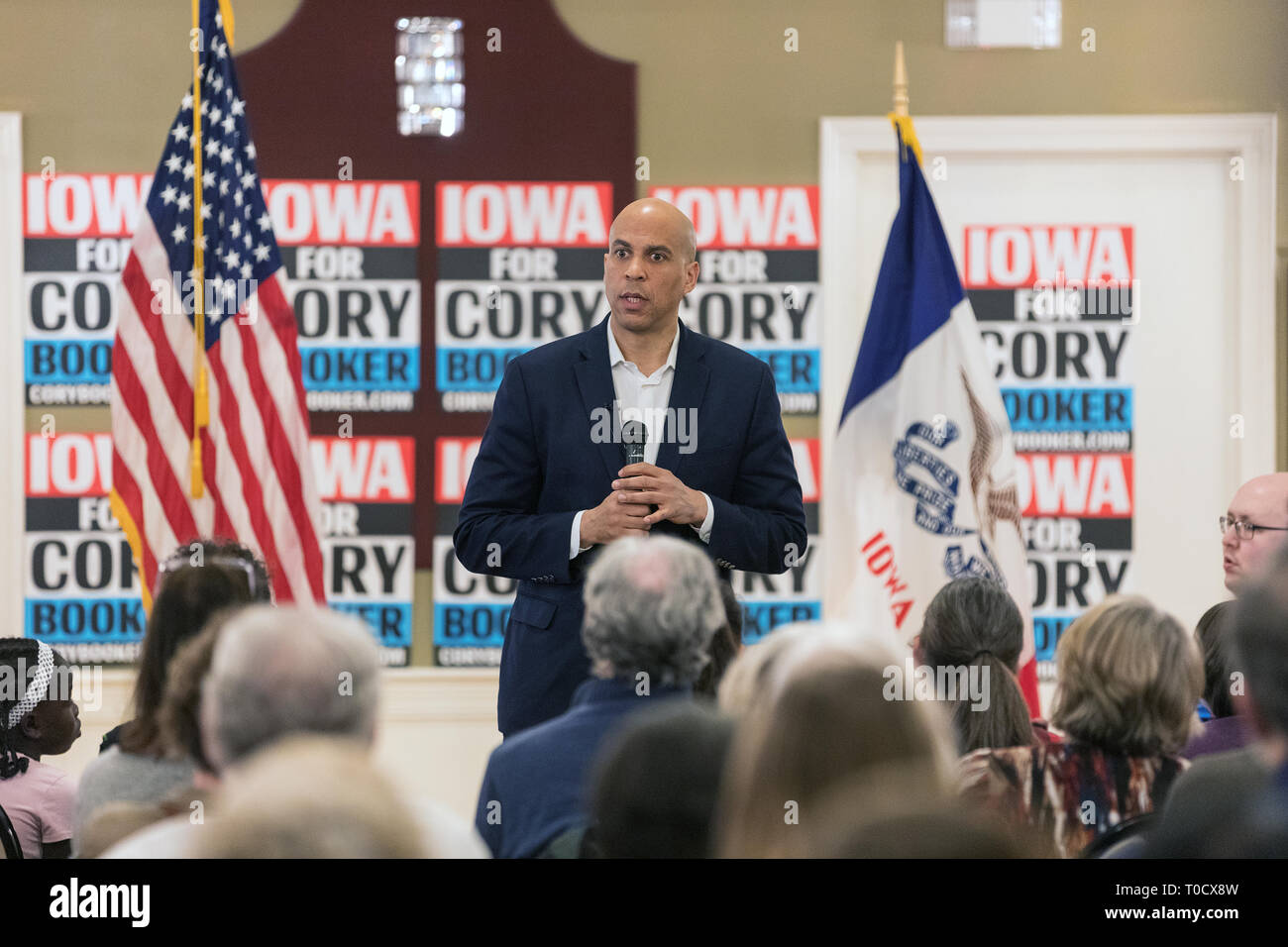 Ottumwa, Iowa, USA. 16th March, 2019. New Jersey senator Cory Booker held a presidential campaign rally on Saturday at the Hotel Ottumwa in Ottumwa, I Stock Photo