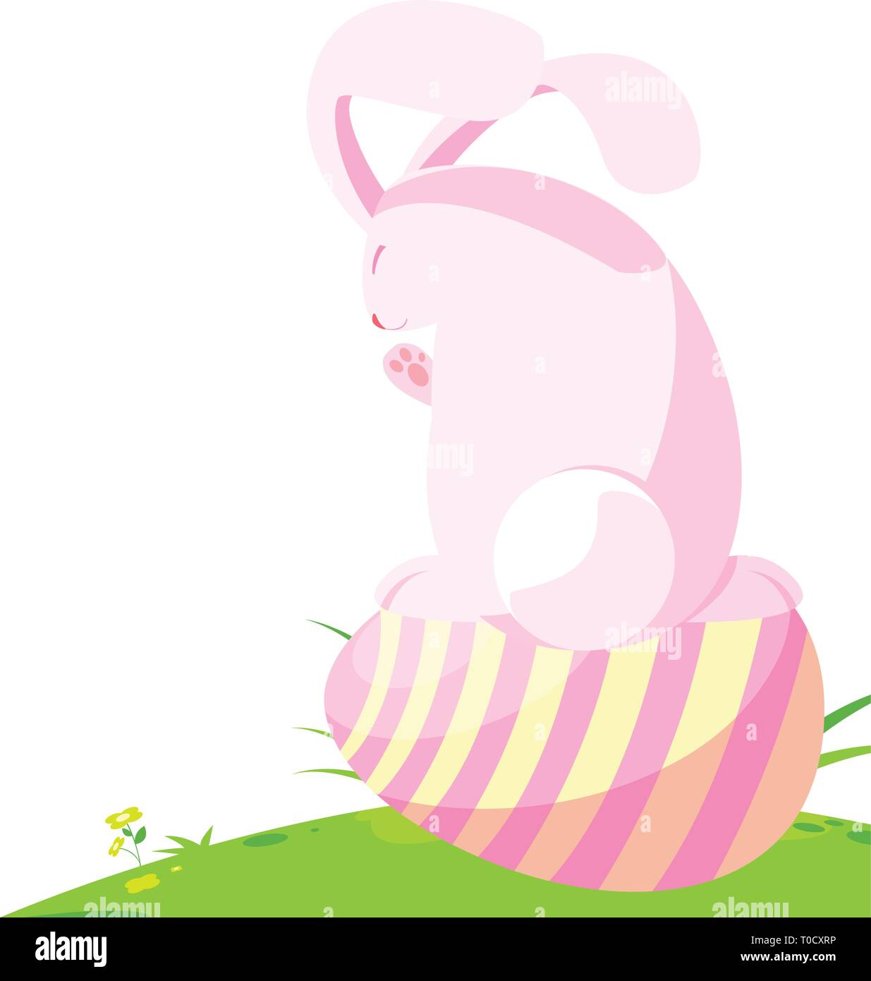 cute rabbit easter with egg painted in the camp vector illustration ...