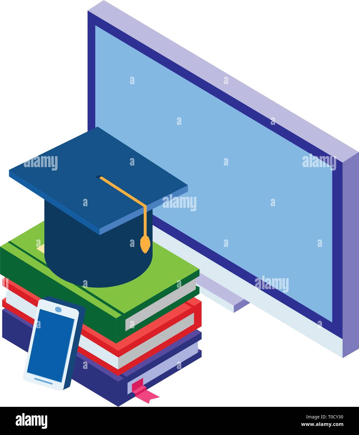 desktop with ebooks icon vector illustration design Stock Vector