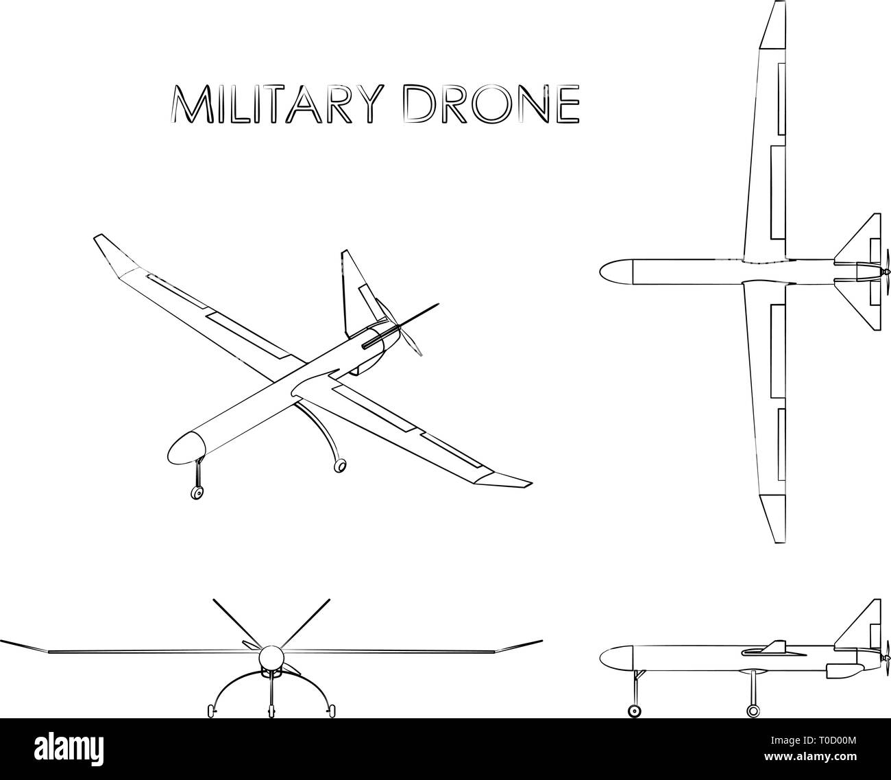 Military drone. Outline like a brushstrokes. Stock Vector