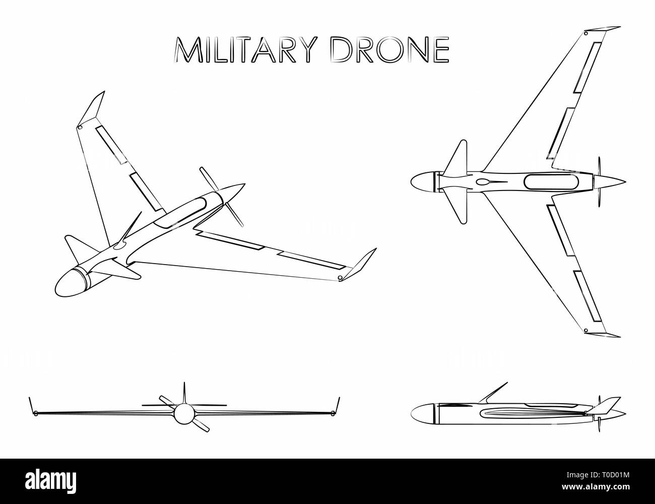 Military drone eagle. Outline like a brushstrokes. Stock Vector