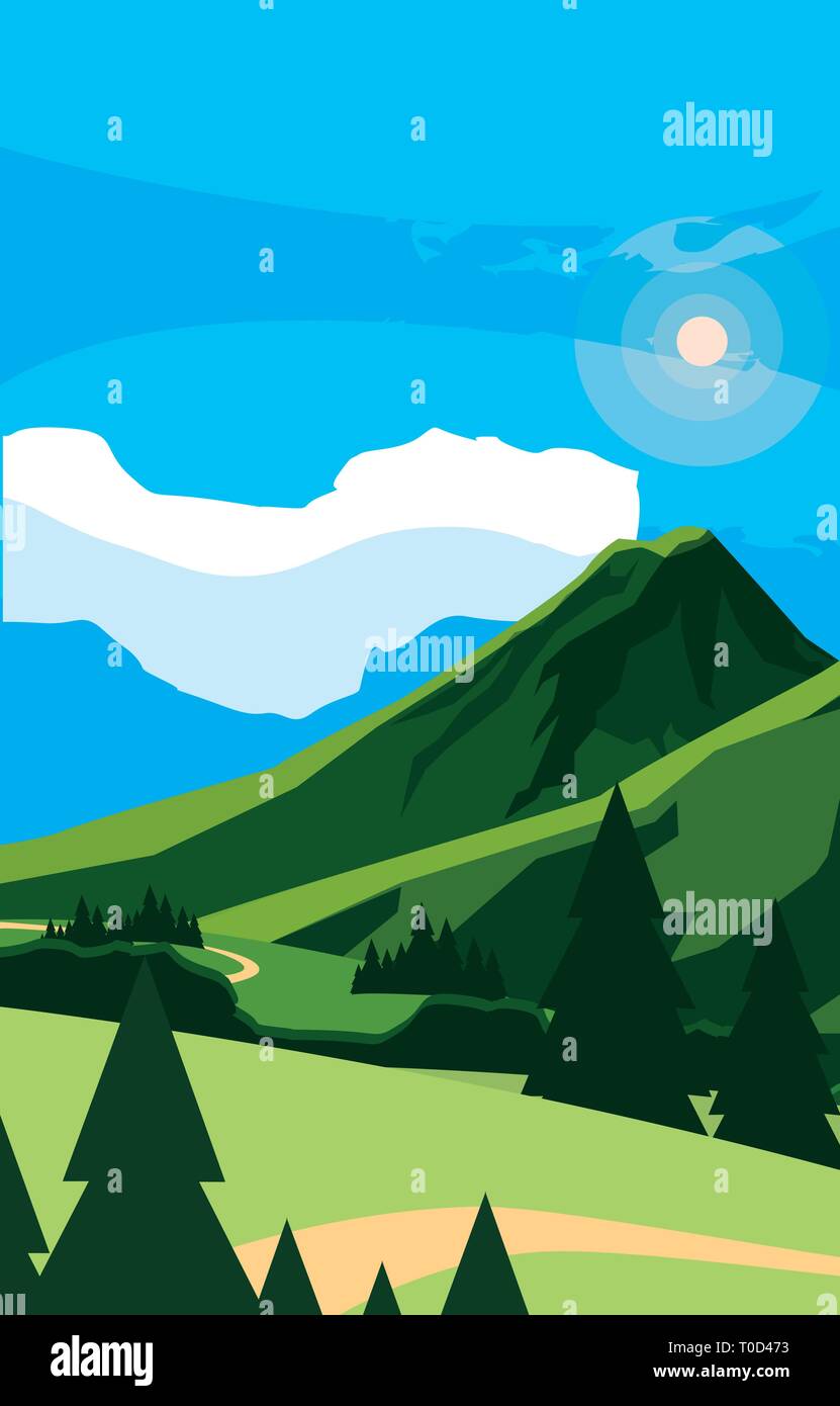 mountains green landscape scene vector illustration design Stock Vector ...