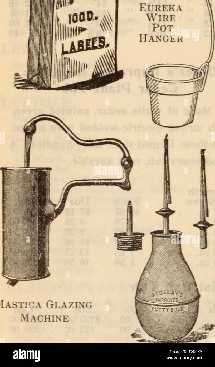 Dreer's wholesale price list  Dreer's wholesale price list / Henry A. Dreer. dreerswholesalep1912dree Year:   Eureka Wire Pot Hanger    Mastica Glazing Machine PuTTV Distributer Raffia Stock Photo