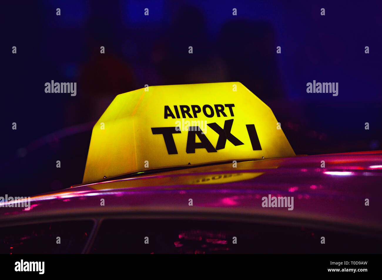 Airport Taxi Board Close Up Stock Photo