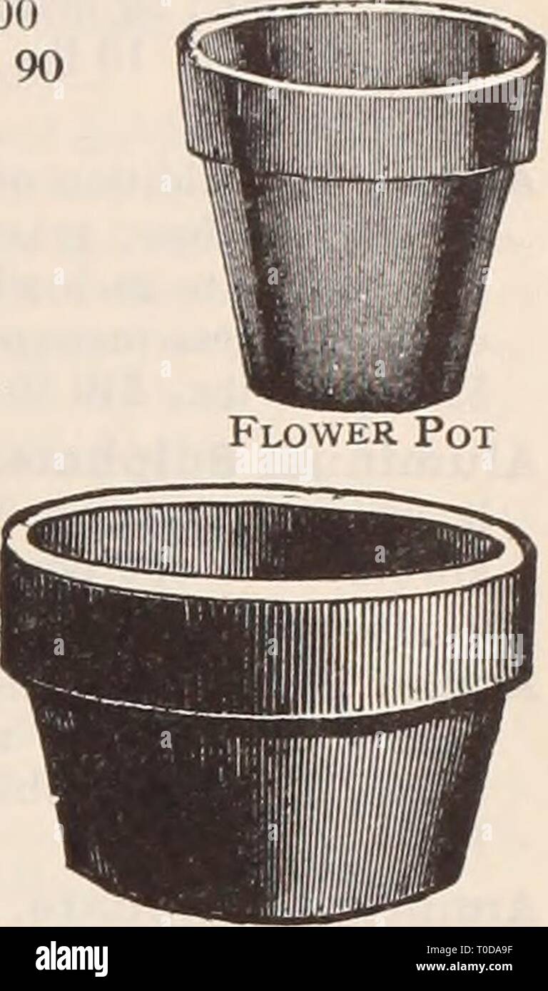 Dreer's garden book  Henry Dreer's garden book / Henry A. Dreer. dreersgardenbook1931dree Year:   GARDEN REQUISITES/ 219 Standard Earthenware Flower Pots Full inside measurement. No charge for packing. Six at dozen rates; SO at 100 rates; 500 at 1000 rates, pans cannot be sent by mail, but only by express or freight at customer's expense. Sizes i in Flower pots and Bulb 2 2$ i 3$ 4 Each Doz. 100 1000 $0 03 $0 25 $1 15 $10 15 03 25 1 IS 10 15 04 30 1 20 11 50 05 35 1 50 13 50 06 40 1 95 17 55 06 45 2 40 21 60 07 50 3 00 27 00 10 75 5 40 48 60 Sizes 6 in 7 9 K) 12 14 Each Doz. 100 1000 $0 12 $1 Stock Photo