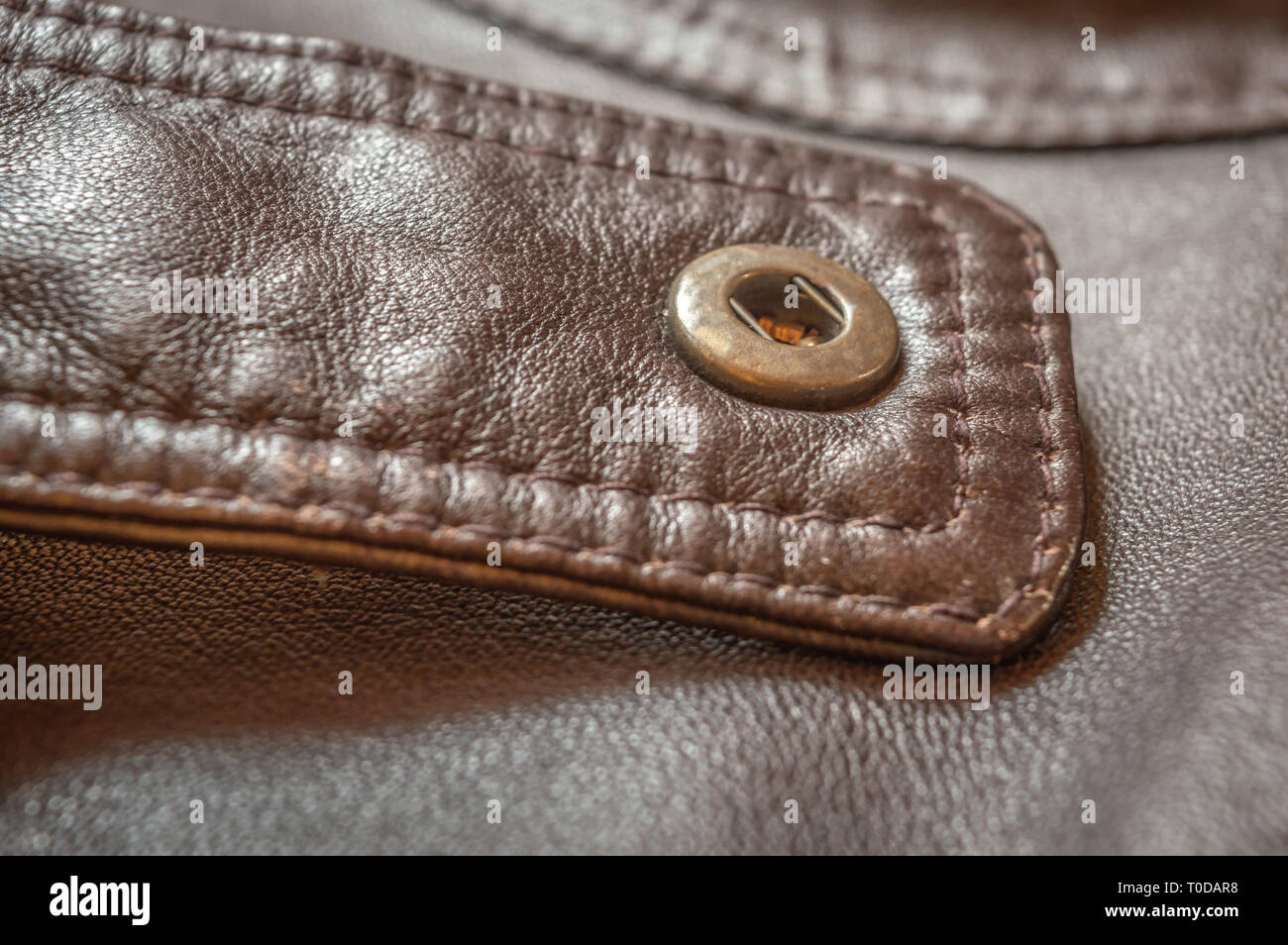 Collar strip of an elegant tan leather jacket Stock Photo Alamy