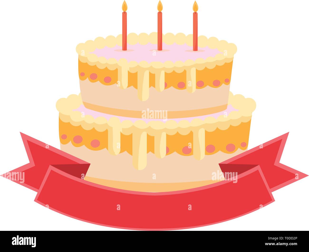 sweet cake birthday with ribbon frame vector illustration design Stock ...