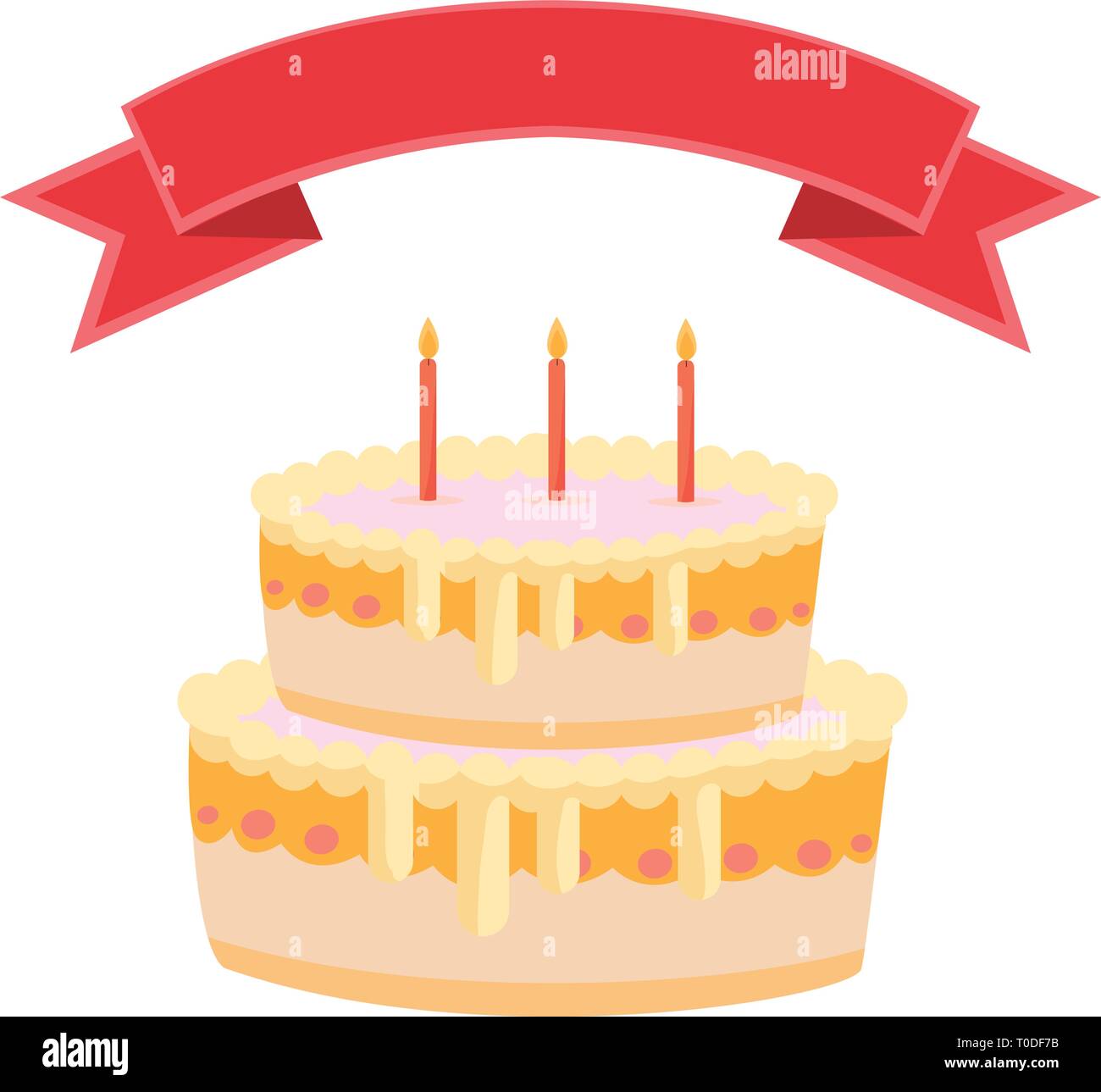 sweet cake birthday with ribbon frame vector illustration design Stock ...