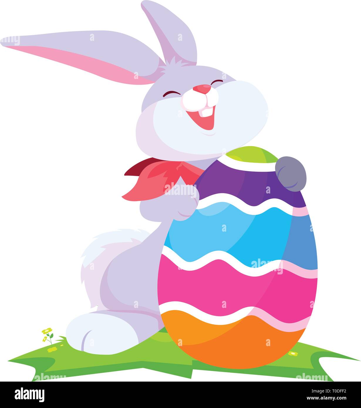 cute rabbit easter with egg painted in the camp vector illustration ...