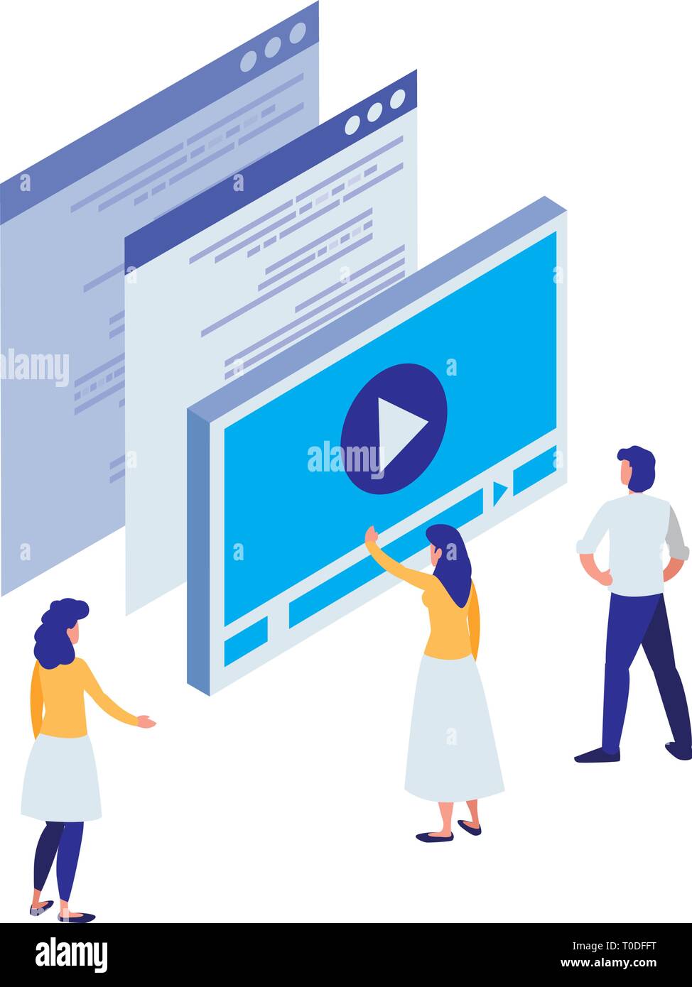 media player template with minipeople vector illustration design Stock ...