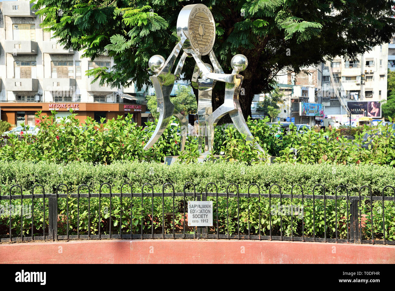Steel sculpture in Traffic Island, Surat, Gujarat, India, Asia Stock Photo