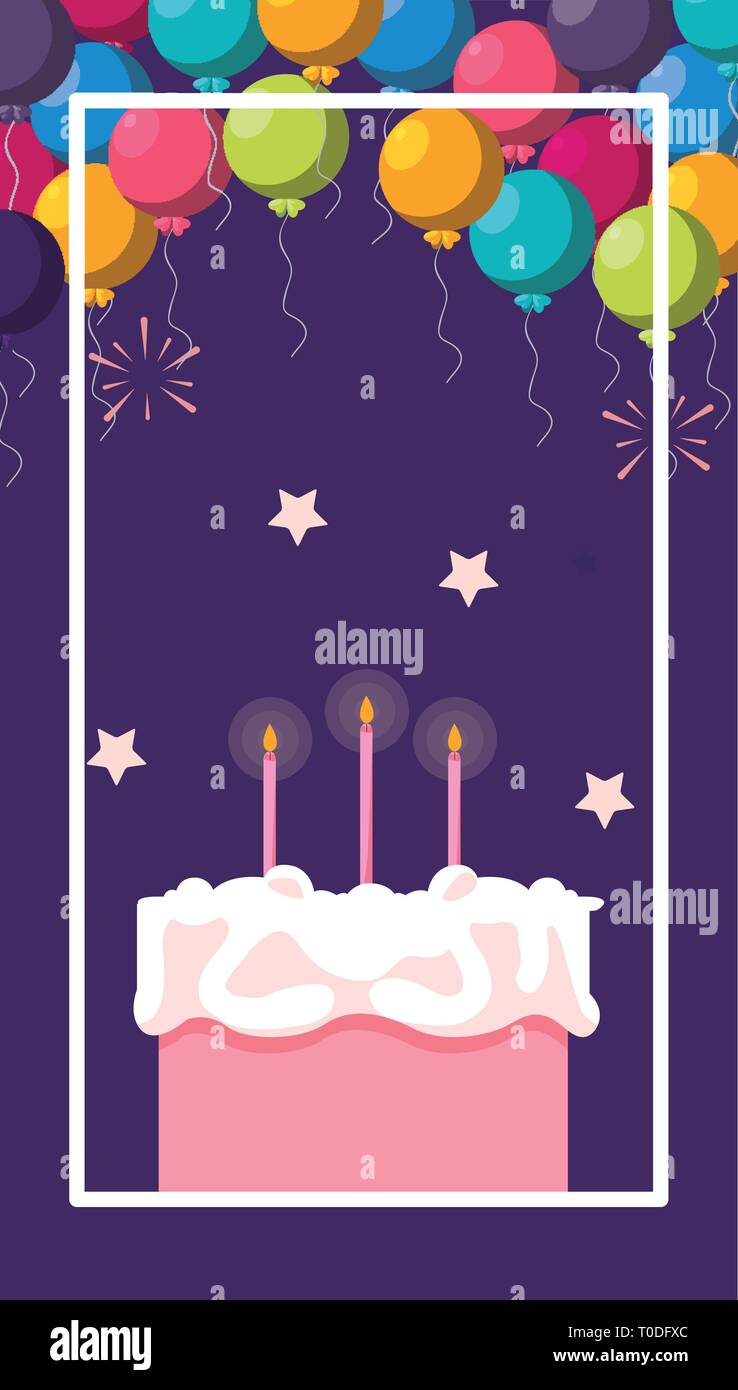 sweet cake birthday with balloons helium vector illustration design ...