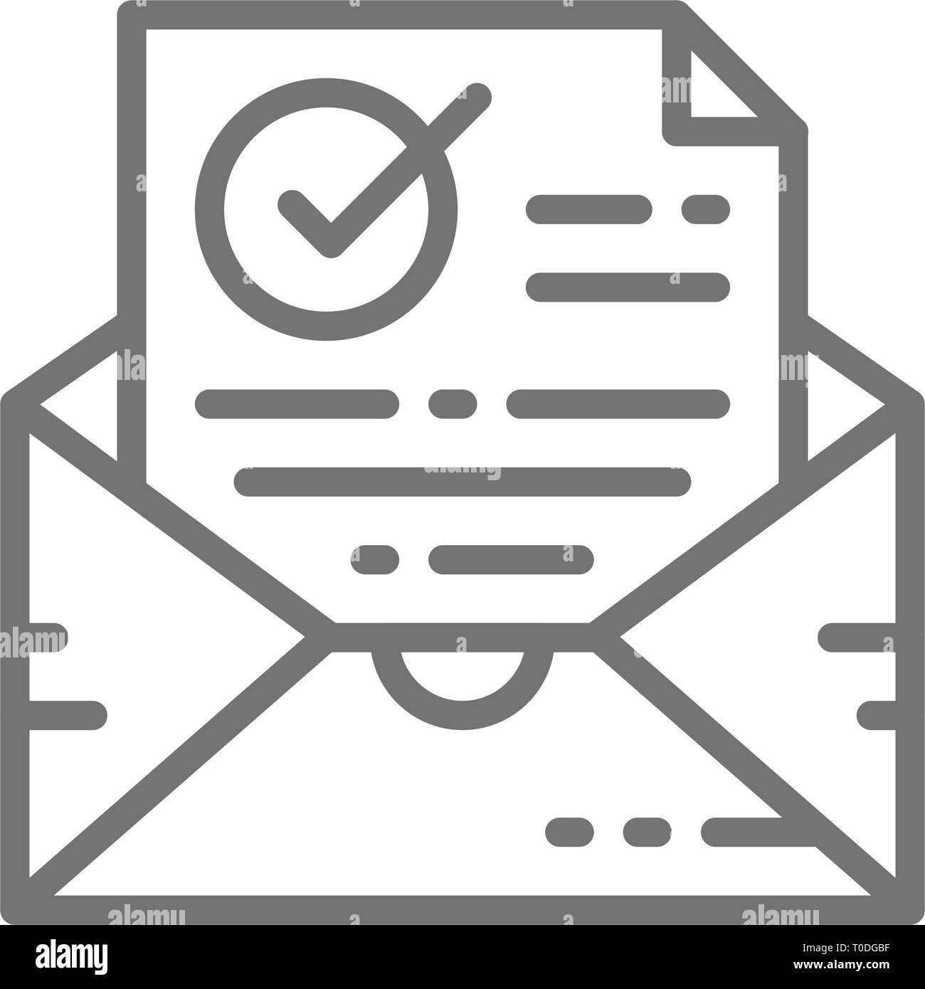 Confirmation letter, checked, envelope with document and check mark