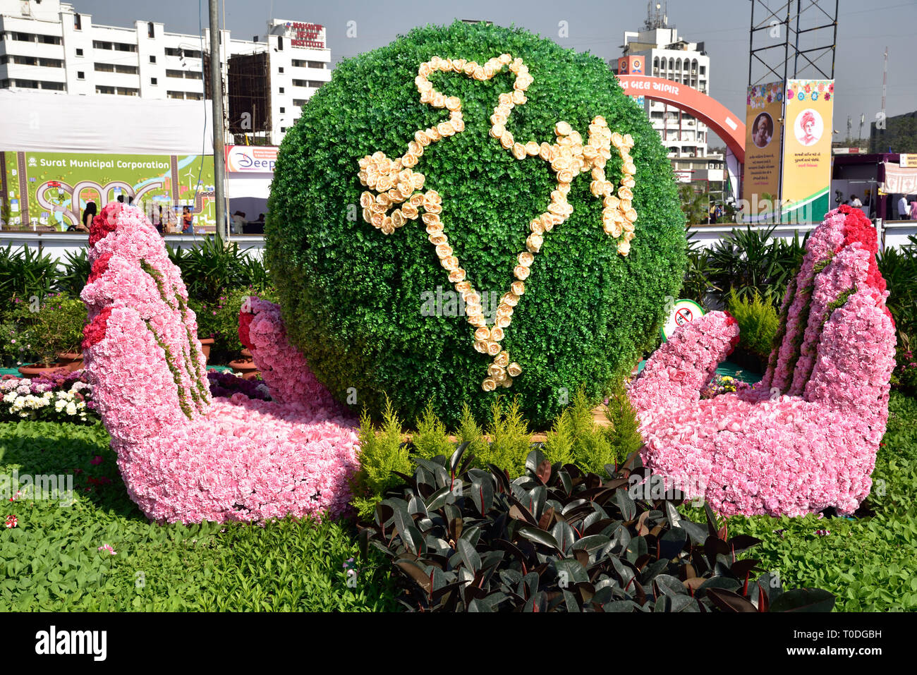 Globe with flowers, Flower Garden, Surat, Gujarat, India, Asia Stock Photo