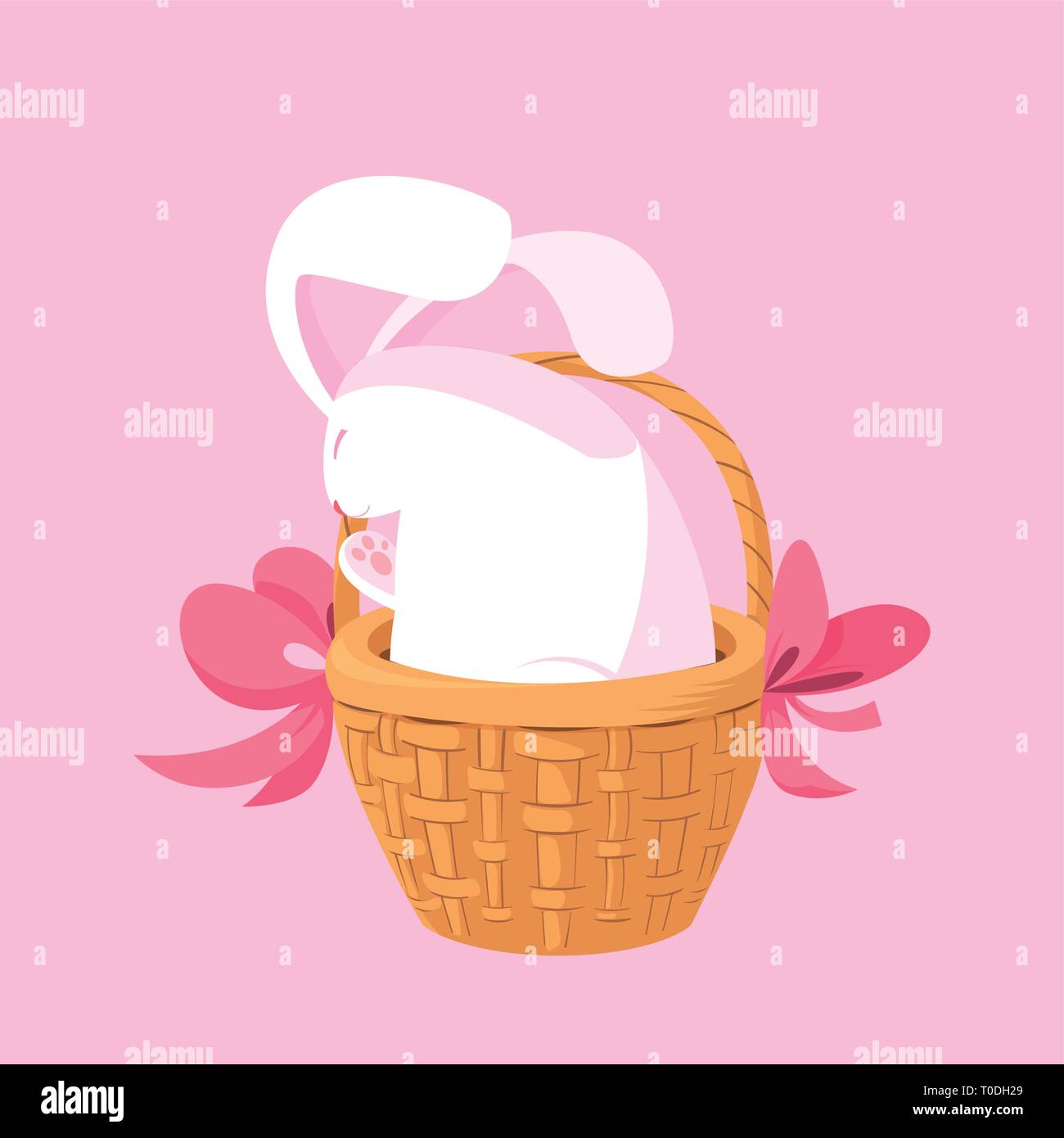 cute rabbit easter character in basket vector illustration design Stock ...