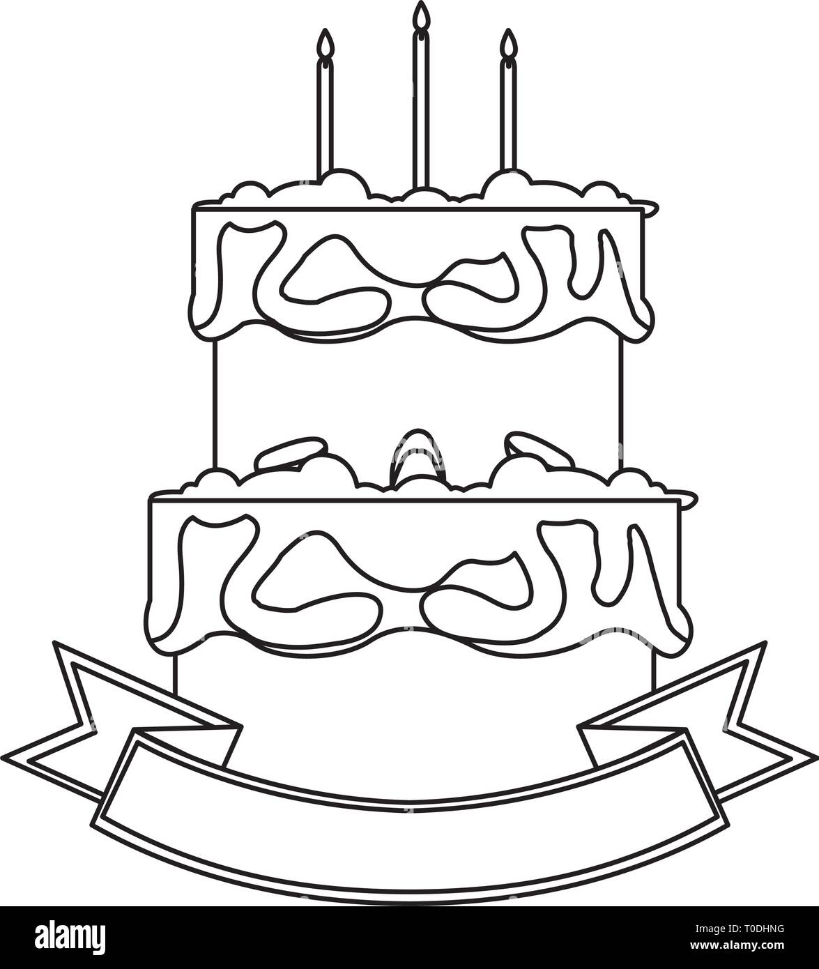 sweet cake birthday with ribbon frame vector illustration design Stock ...