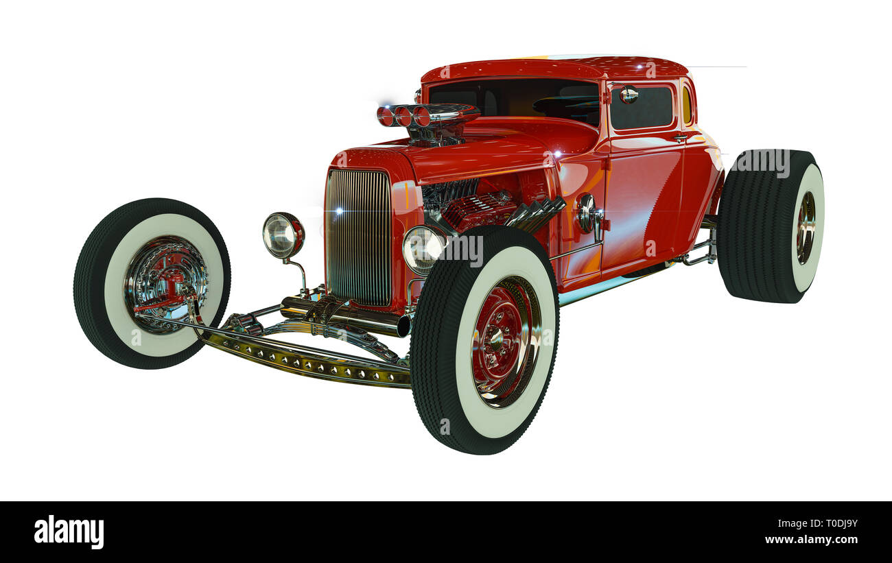 Hot Rod Sports car. Isolated on white background. 3D render ...