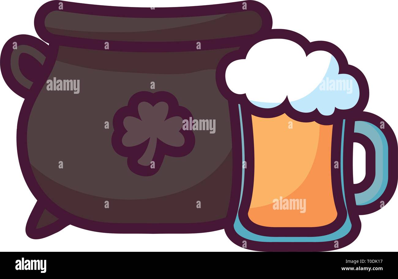 st patricks day card with cauldron and beer jar vector illustration ...