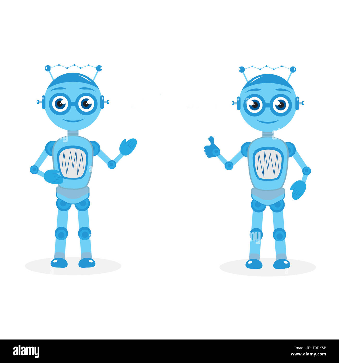 a set of blue chatbot robot, character, mascot, concept Stock Photo