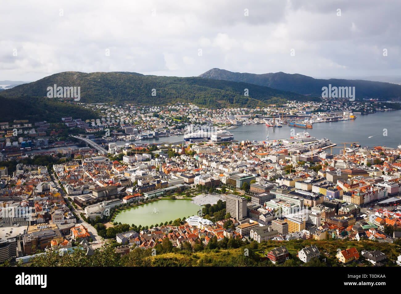Top view of Bergen city in Norway. Stock Photo