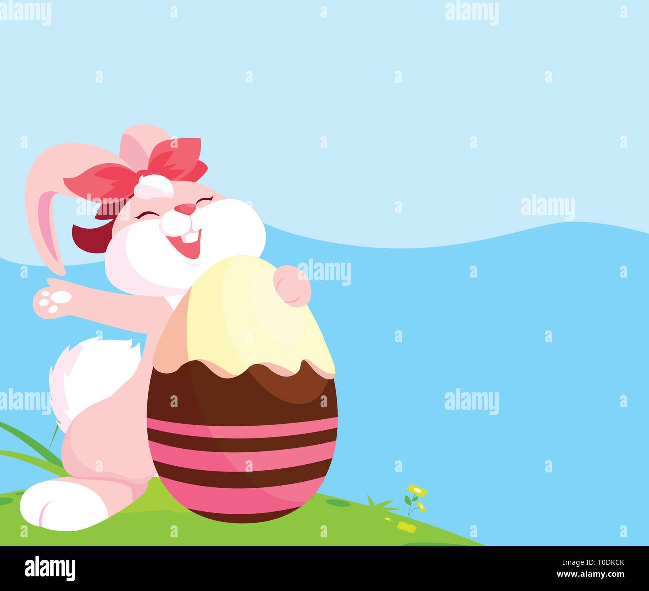 cute rabbit easter female with egg painted in the camp vector ...