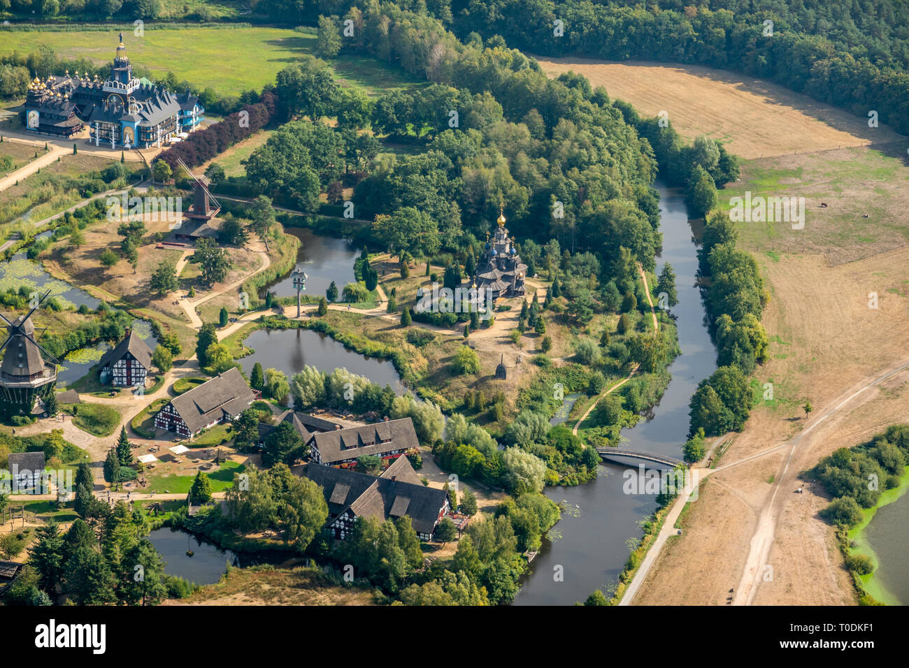 Aerial view of the Aller near Gifhorn, Germany, with fields and meadows