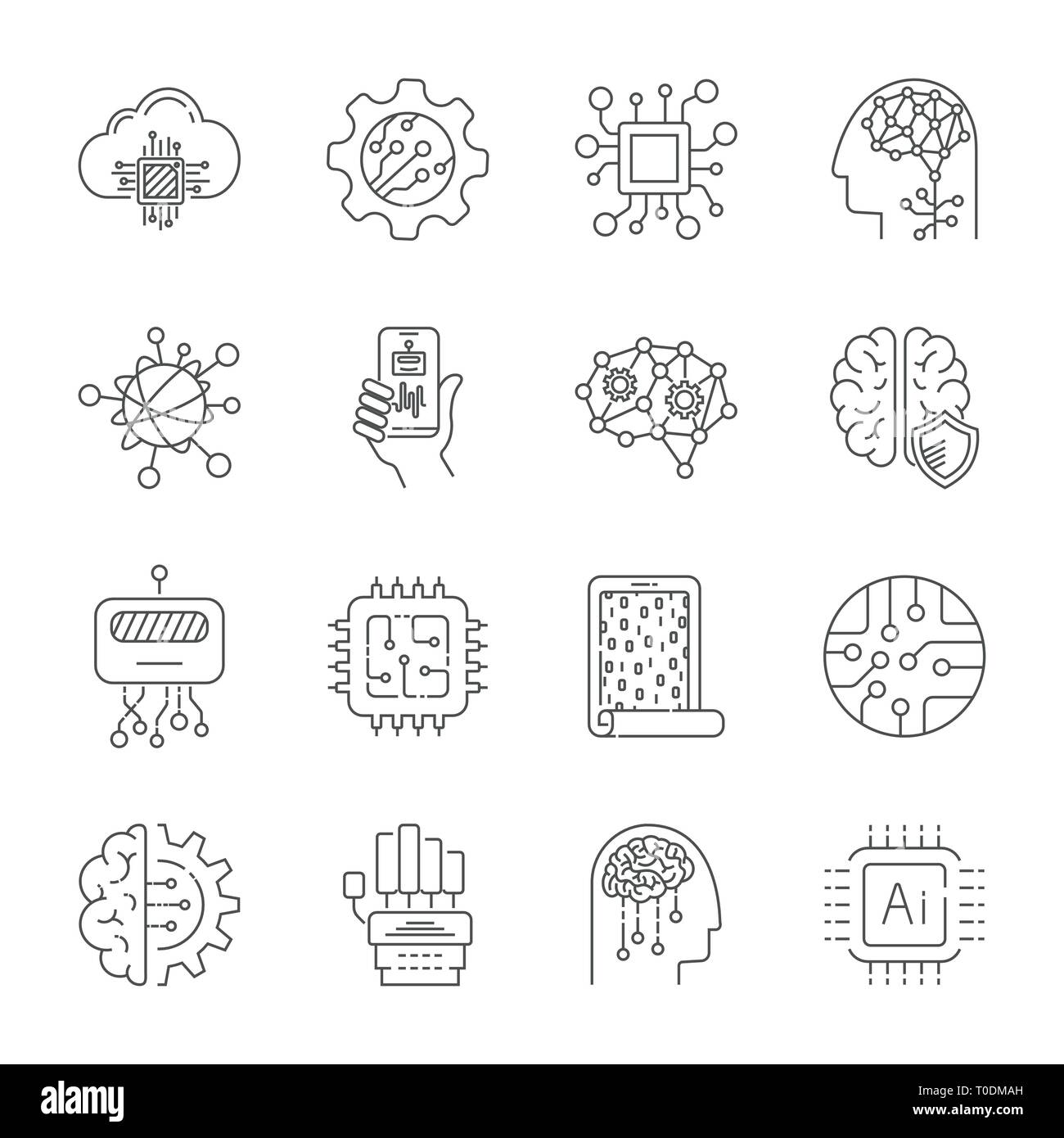 Simple Set of Artificial Intelligence Related Vector Line Icons. Editable Stroke. EPS 10 Stock Vector