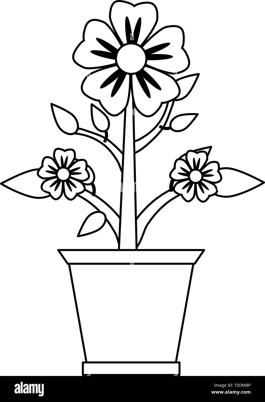 Flower in pot gardening cartoon black and white Stock Vector Image ...