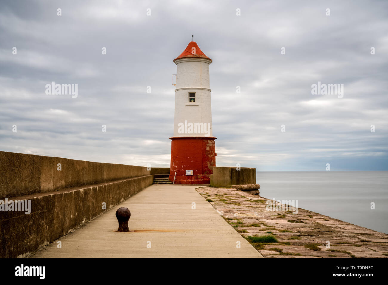 Berwick-upon-Tweed, Northumberland, England, UK - September 08, 2018: The Lighthouse seen from the Pier Stock Photo