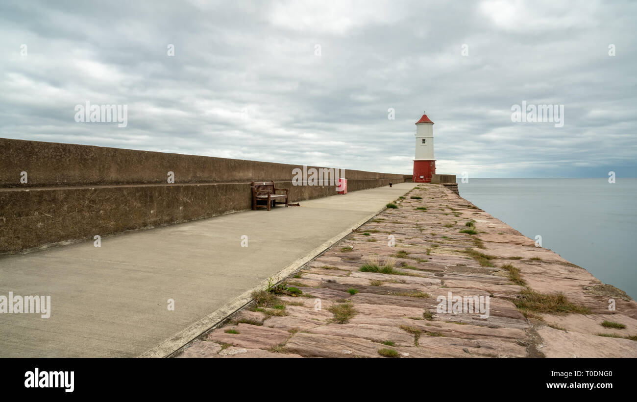 Berwick-upon-Tweed, Northumberland, England, UK - September 08, 2018: The Lighthouse seen from the Pier Stock Photo