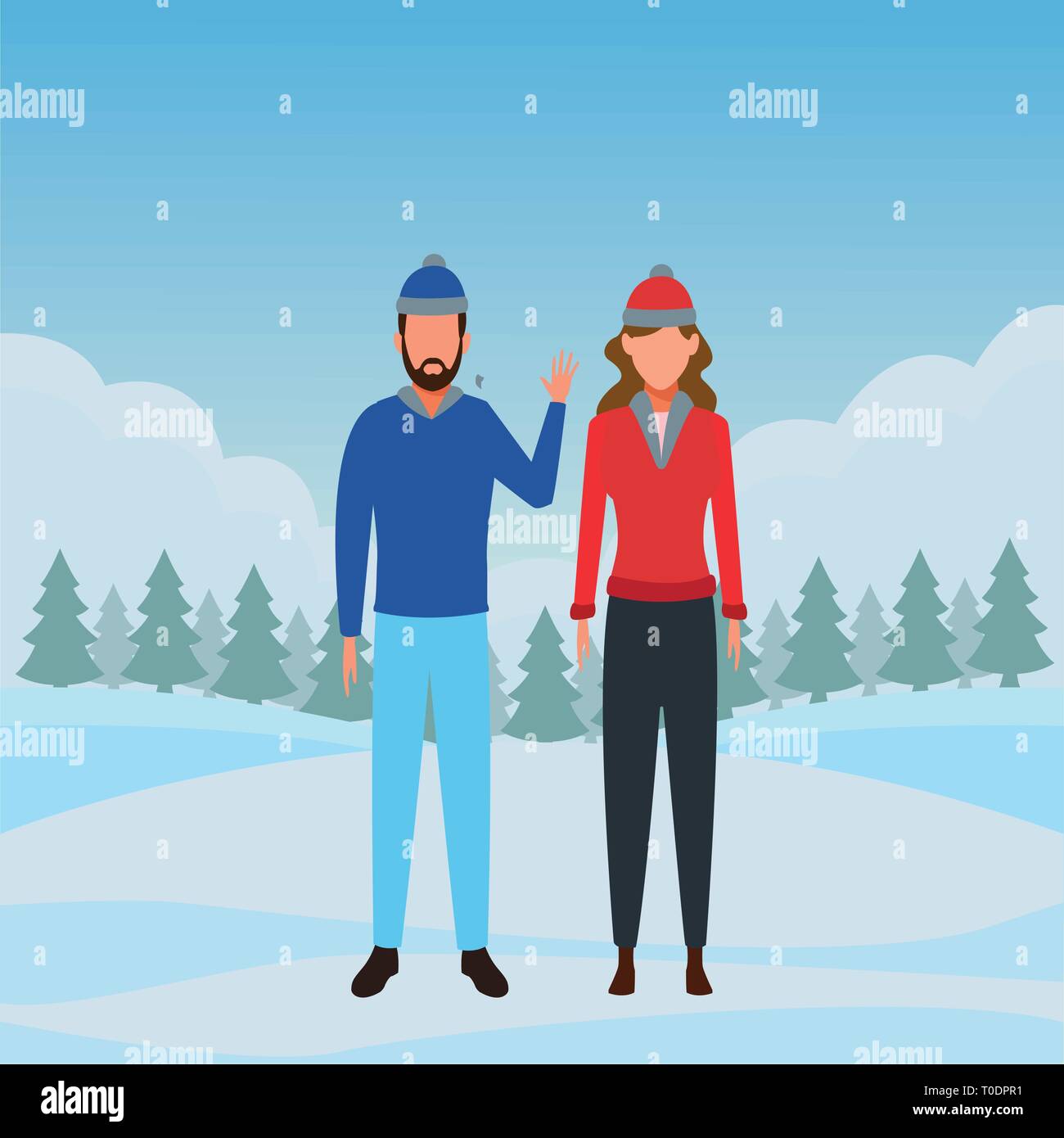 couple wearing winter clothes Stock Vector Image & Art - Alamy