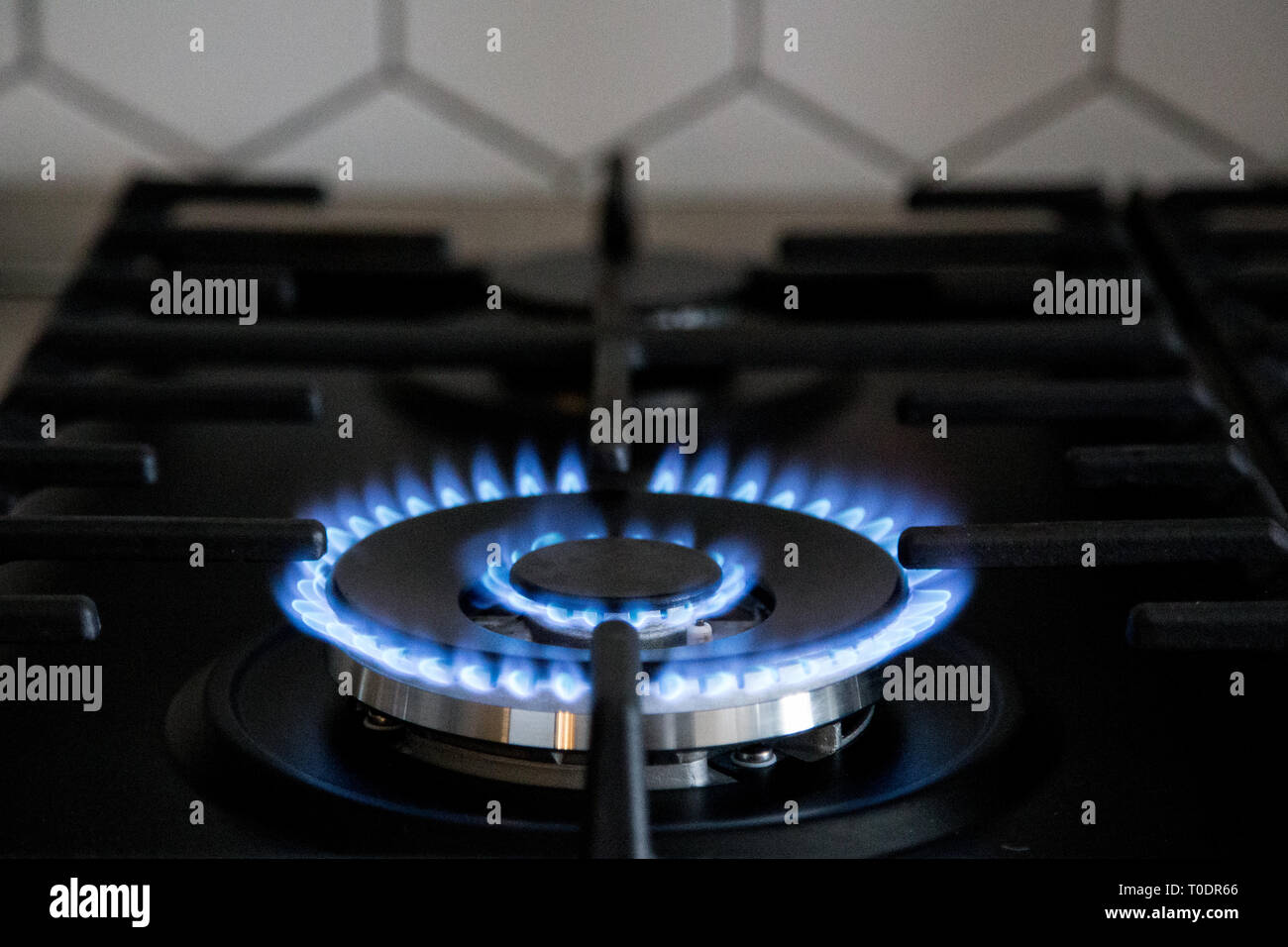 Gas burner on black modern kitchen stove. kitchen gas cooker with