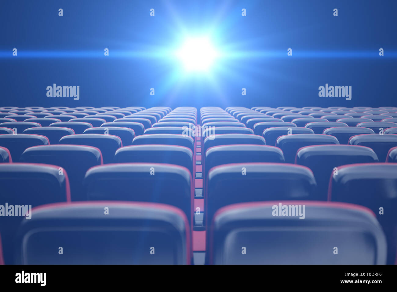 Concept Cinema Shining Blue Color In Movie Theater Rows Of