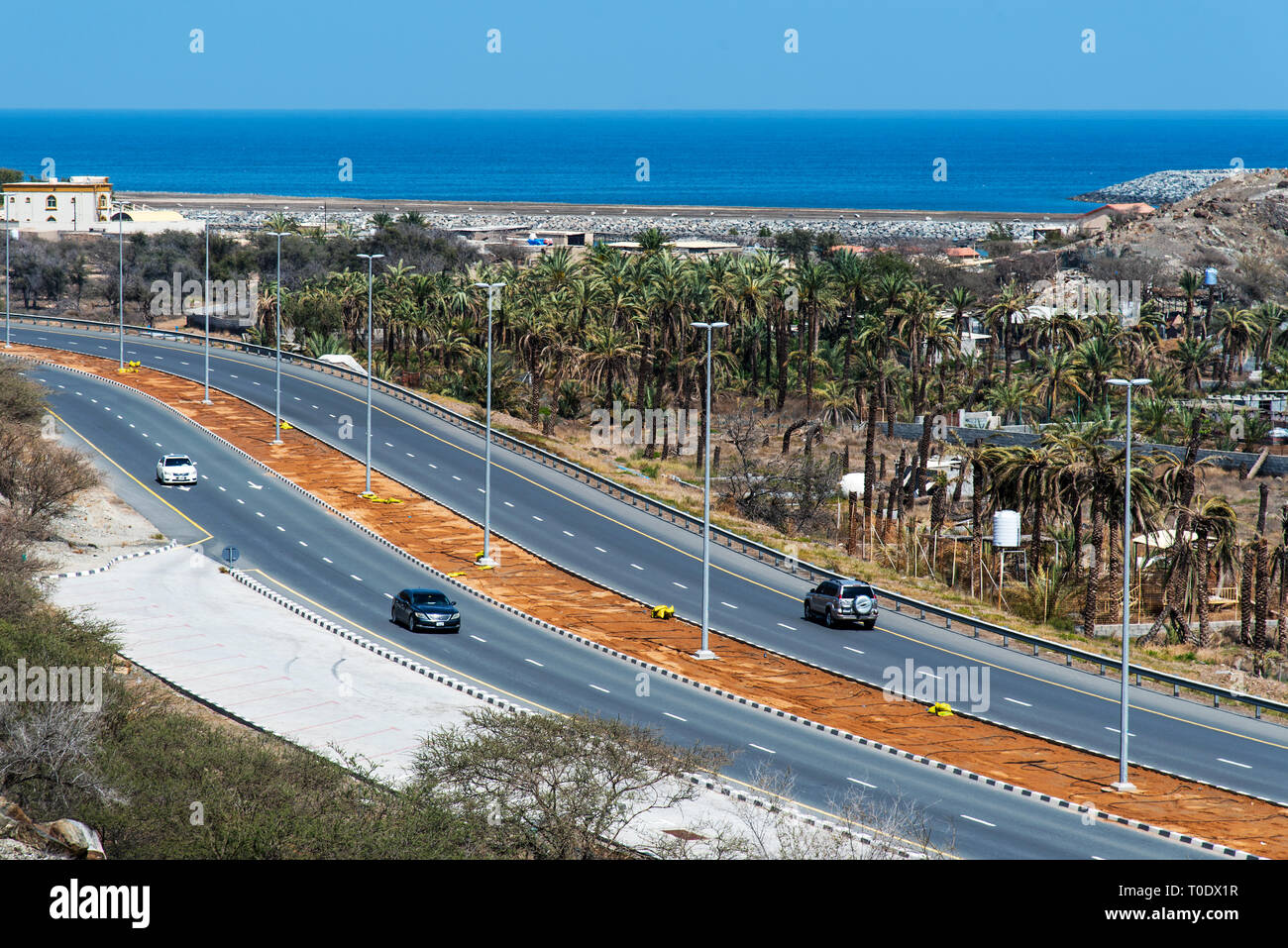 Bidya, United Arab Emirates - March 16, 2019: Oman gulf and coastal road of Bidya in emirate of Fujairah in United Arab Emirates Stock Photo