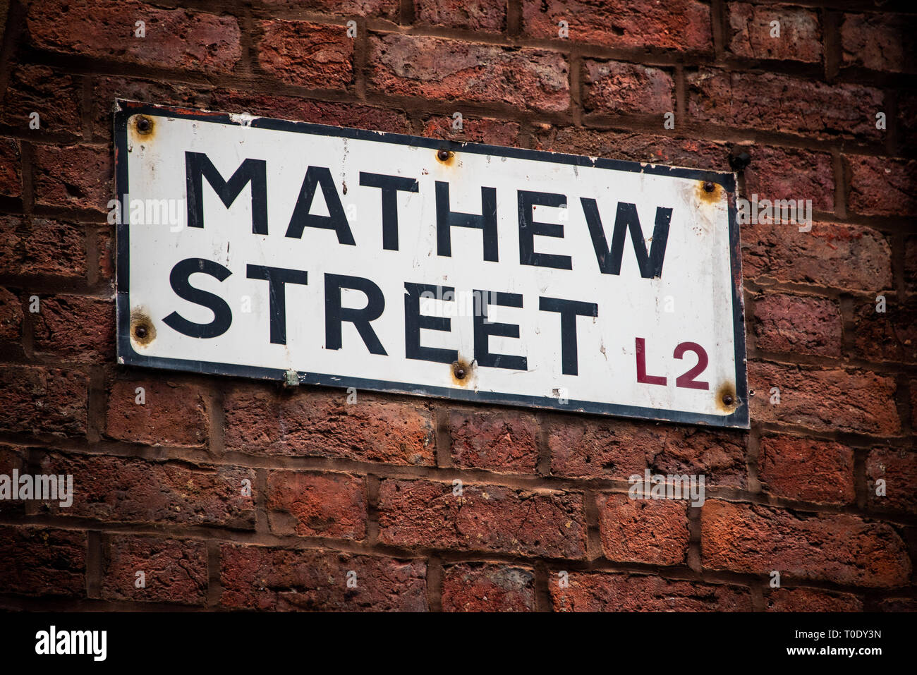 Perhaps Liverpool's most famous street situated in the Cavern Quarter at the heart of the city. It is also home to the Cavern Club where The Beatles p Stock Photo