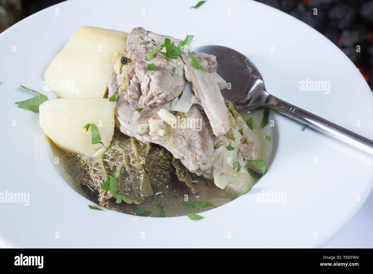 Lamm Rippe National Norwegian dish of braised Lamb and Cabbage served wit potatoes ...