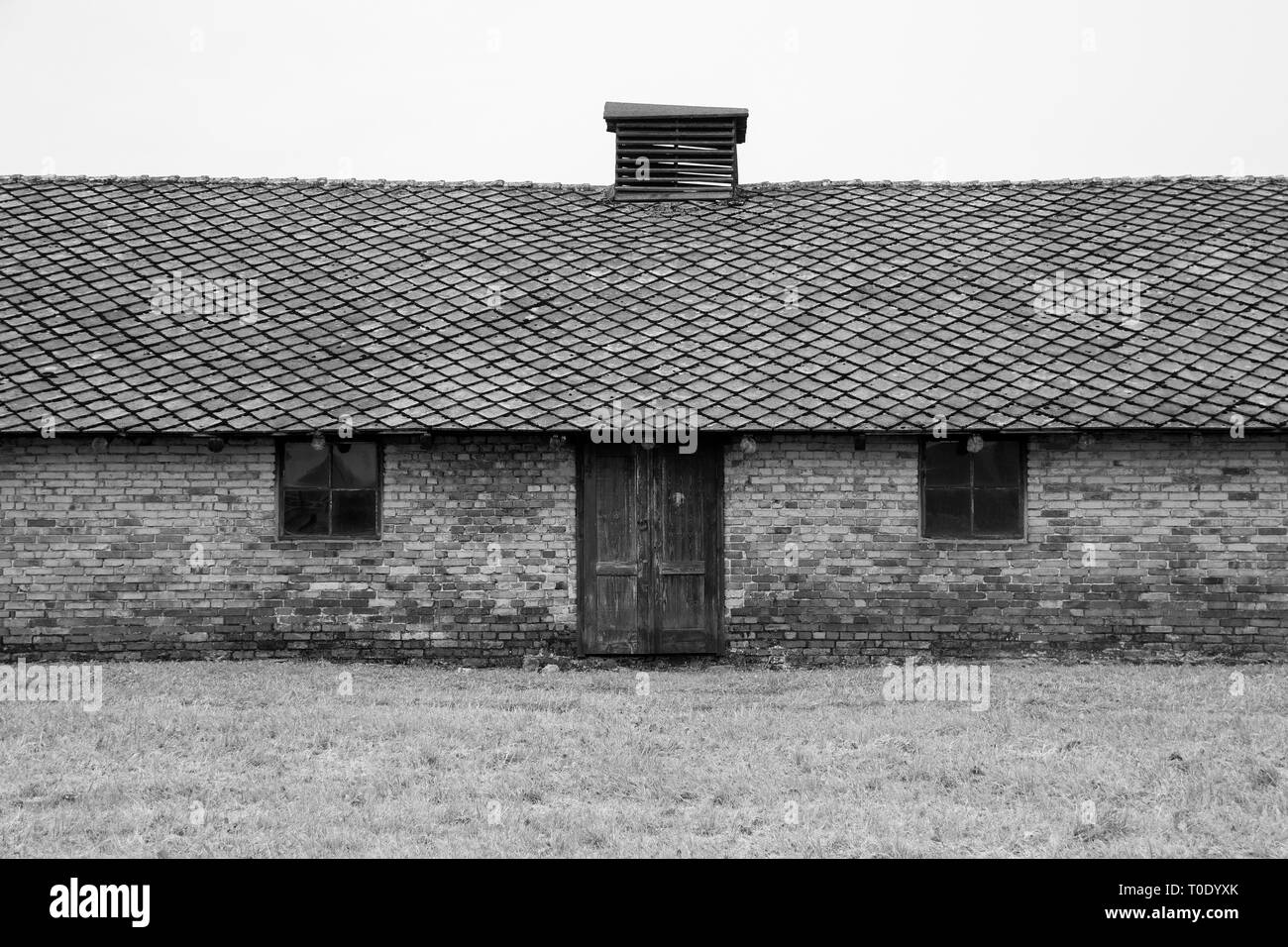 Barracks in the Birkenau Auschwitz II concentration camp in Poland Stock Photo