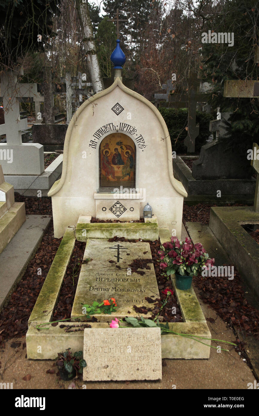 Grave of Russian novelist Dmitry Merezhkovsky and his wife Zinaida Gippius at the Russian