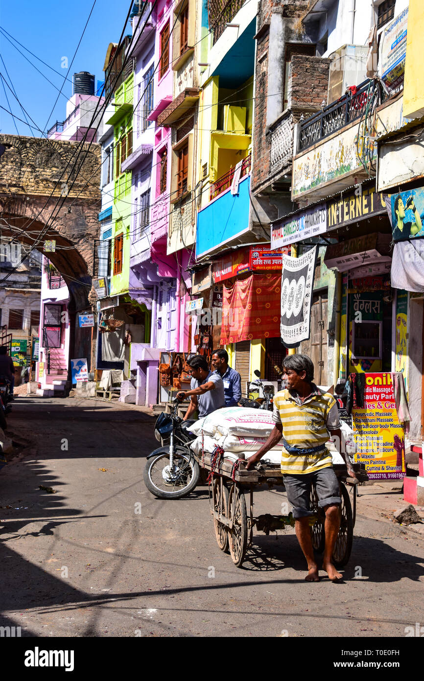 Colourful Indian Street Scene, Bundi, Rajasthan, India Stock Photo