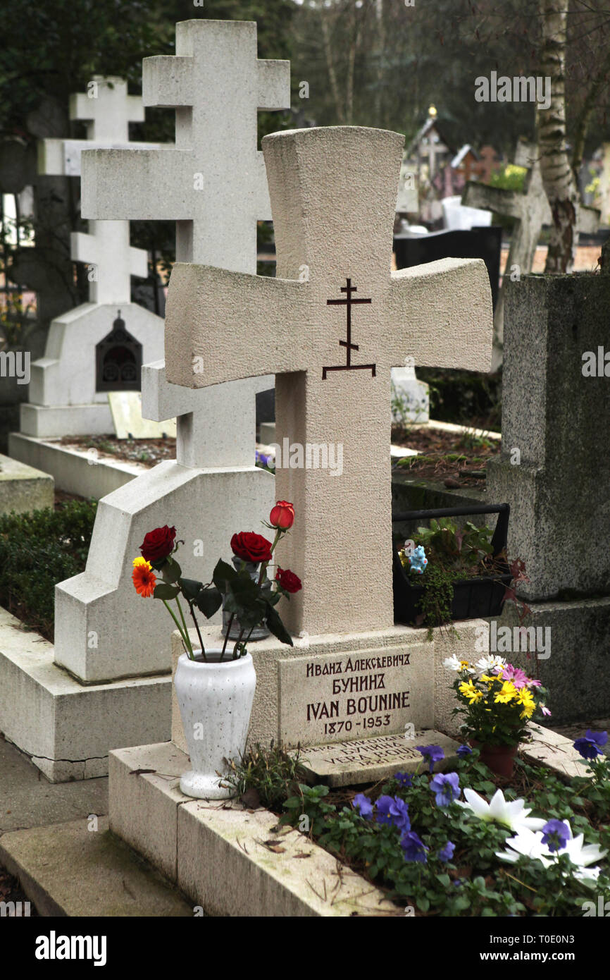 Grave of Russian novelist Ivan Bunin at the Russian Cemetery in SainteGenevièvedesBois