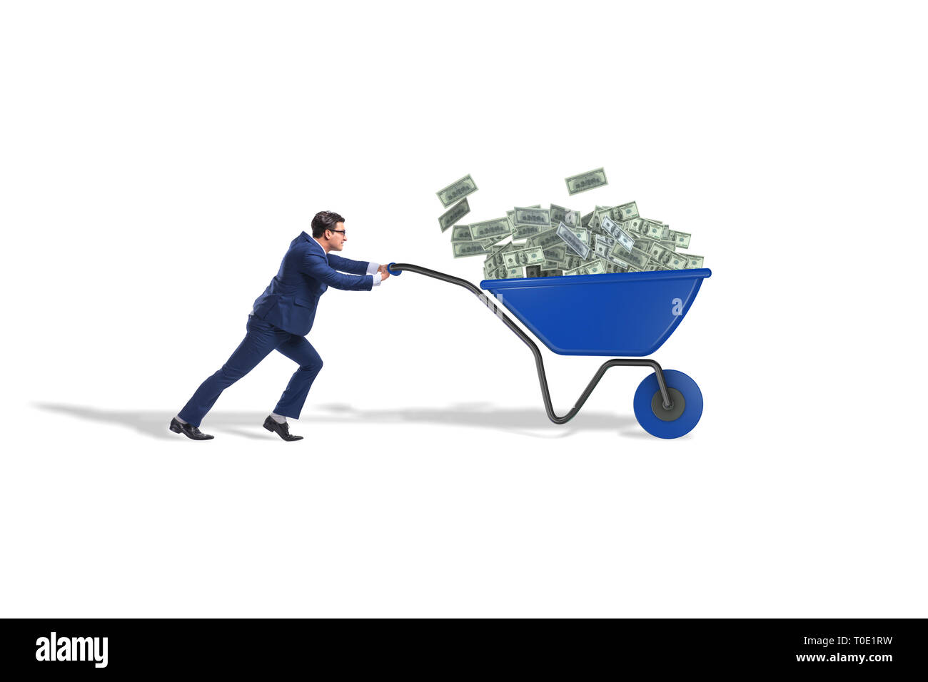 Businessman pushing wheelbarrow full of money Stock Photo Alamy