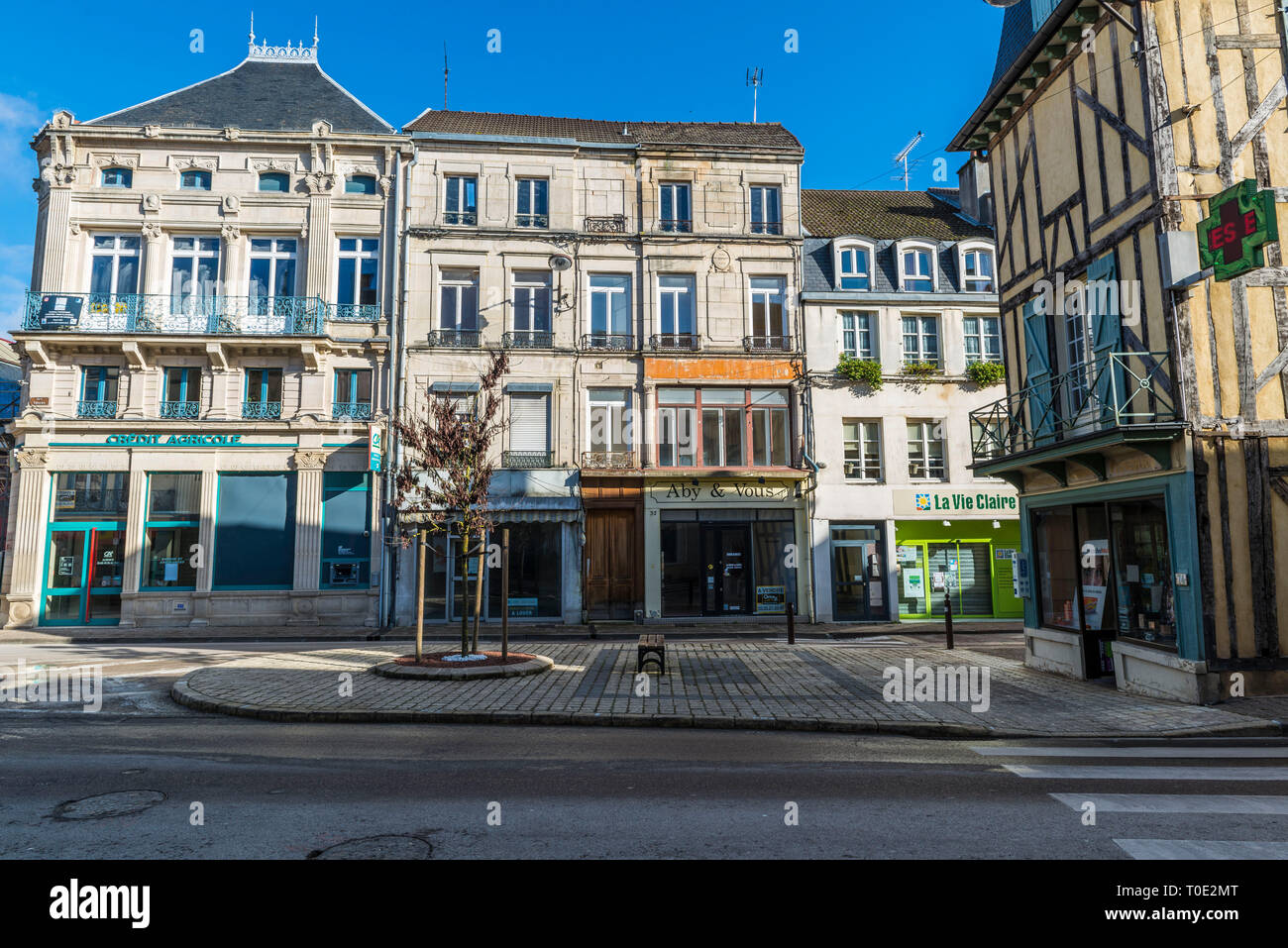 Bar-sur-Aube (north-eastern France): street and buildings in the town center Stock Photo