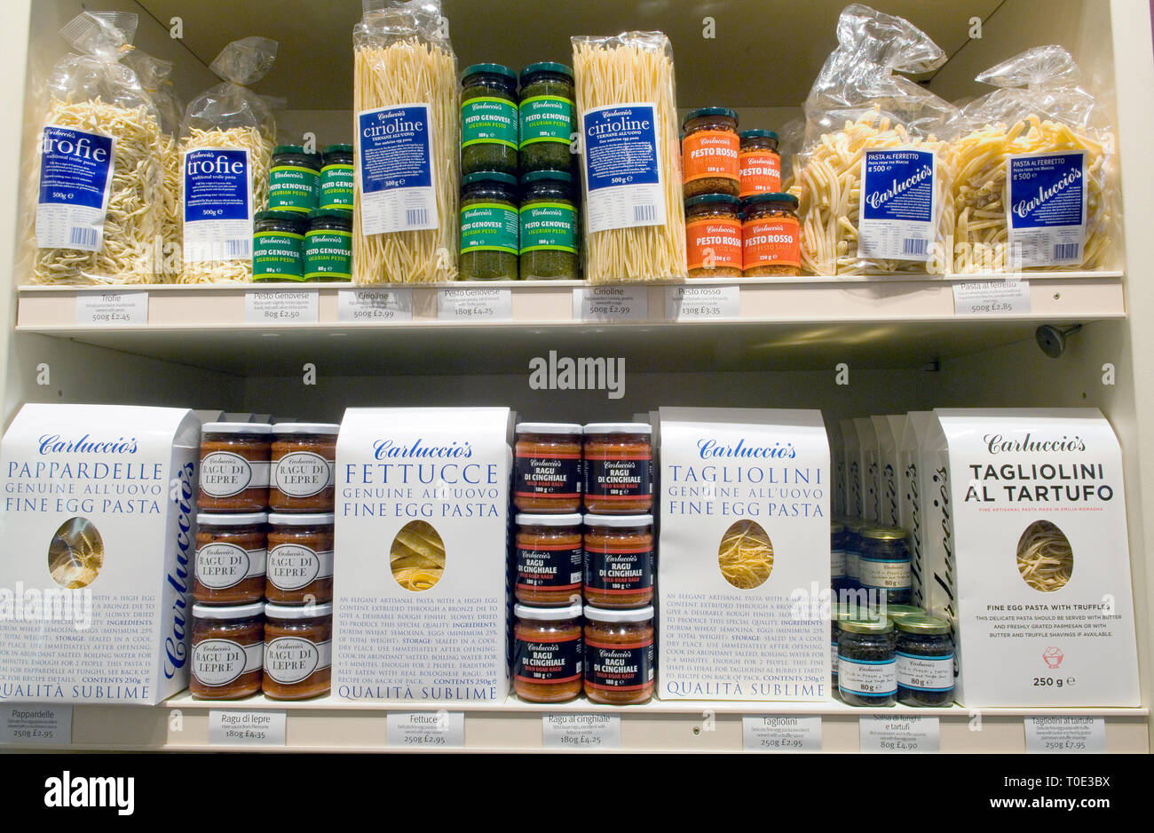 Pasta, pesto and pasta sauce on sale in Carluccios restaurants and deli