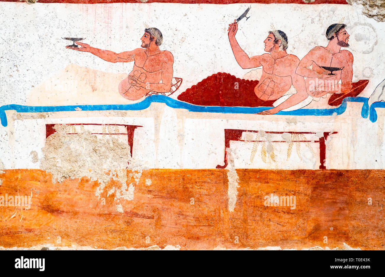 Paestum, ancient frescoes in the tomb of the diver Stock Photo