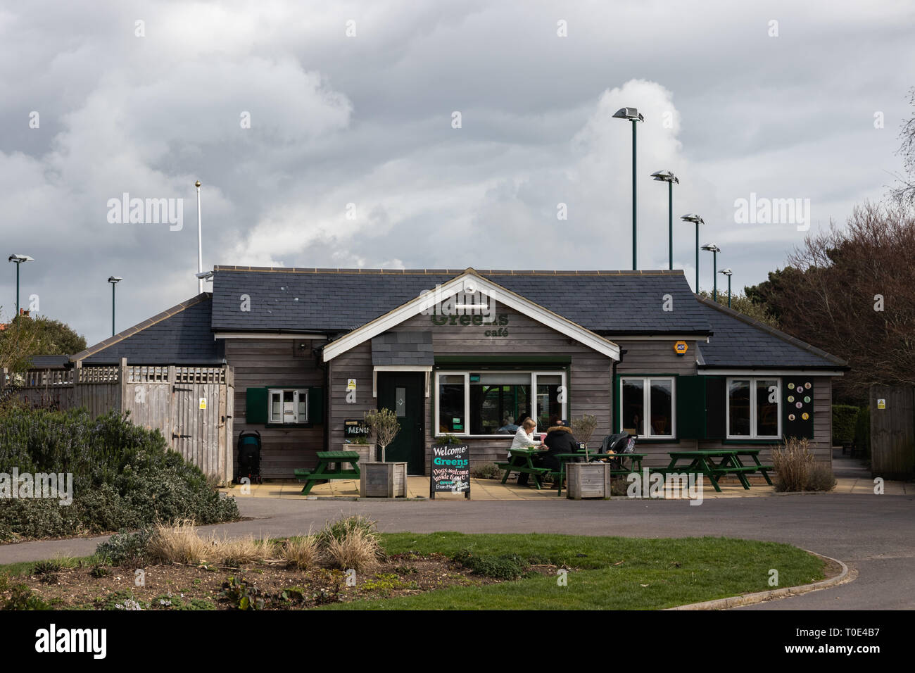 Greens cafe Canoe lake, Southsea, Portsmouth, Hampshire, UK Stock Photo